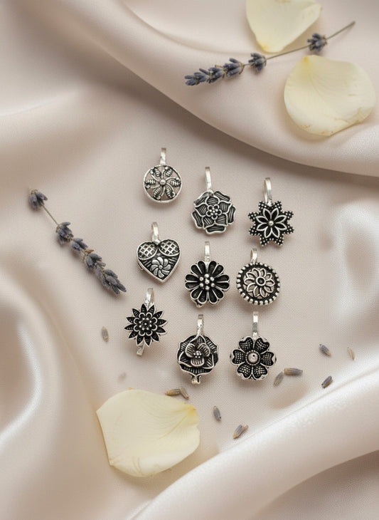 NVR Women Set of 9 Silver-Plated German Silver Nose Pins