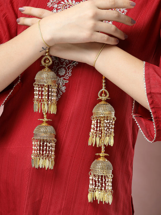 NVR Women Pack Of 2 Gold- Plated Stone Studded Bridal Layered Kaleera Sets