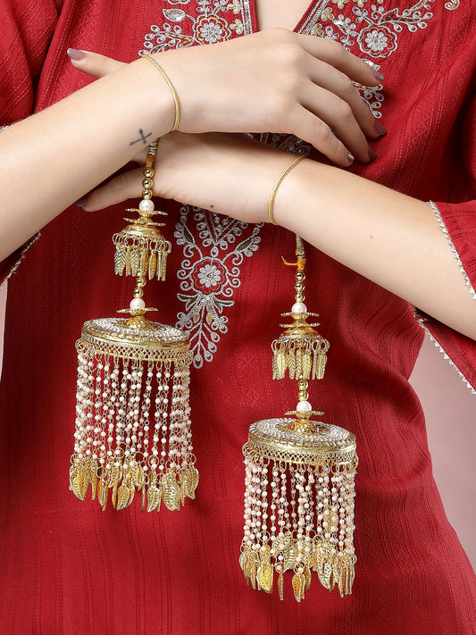 NVR Women Pack Of 2 Gold Plated Kundan Bridal Heavy Kaleera Sets