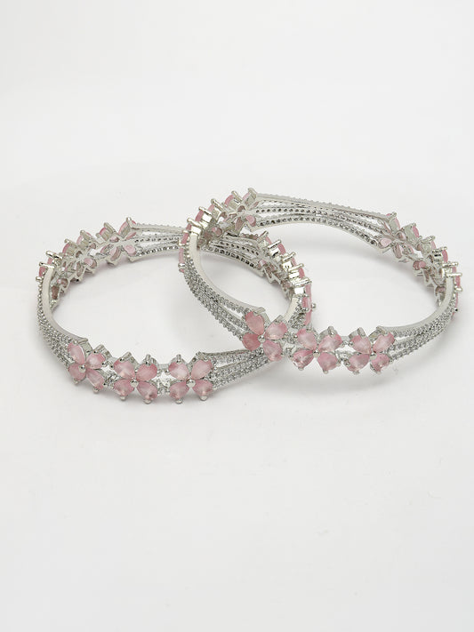 NVR Women Set of 2 Silver-Plated American Diamond Handcrafted Bangles