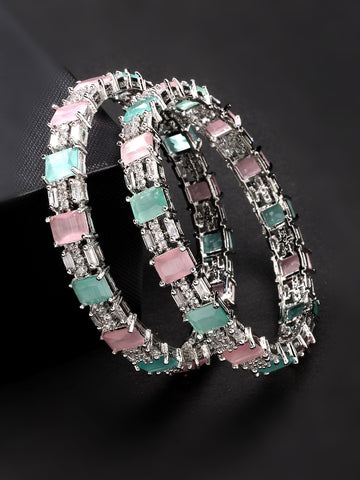 NVR Women Set of 2 Multi-Coloured CZ Stone-Studded Handcrafted Bangles