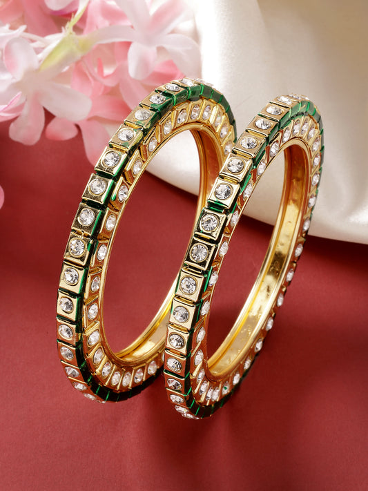 NVR Women Set Of 2 Gold-Plated Kundan-Studded Bangles