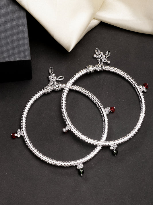 NVR Women Set of 2 Silver-Plated Kada Anklets