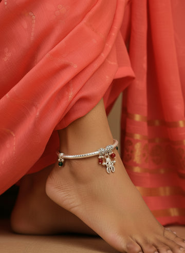 NVR Women Set of 2 Silver-Plated Kada Anklets