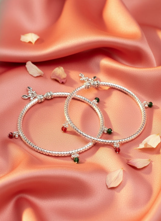 NVR Women Set of 2 Silver-Plated Kada Anklets