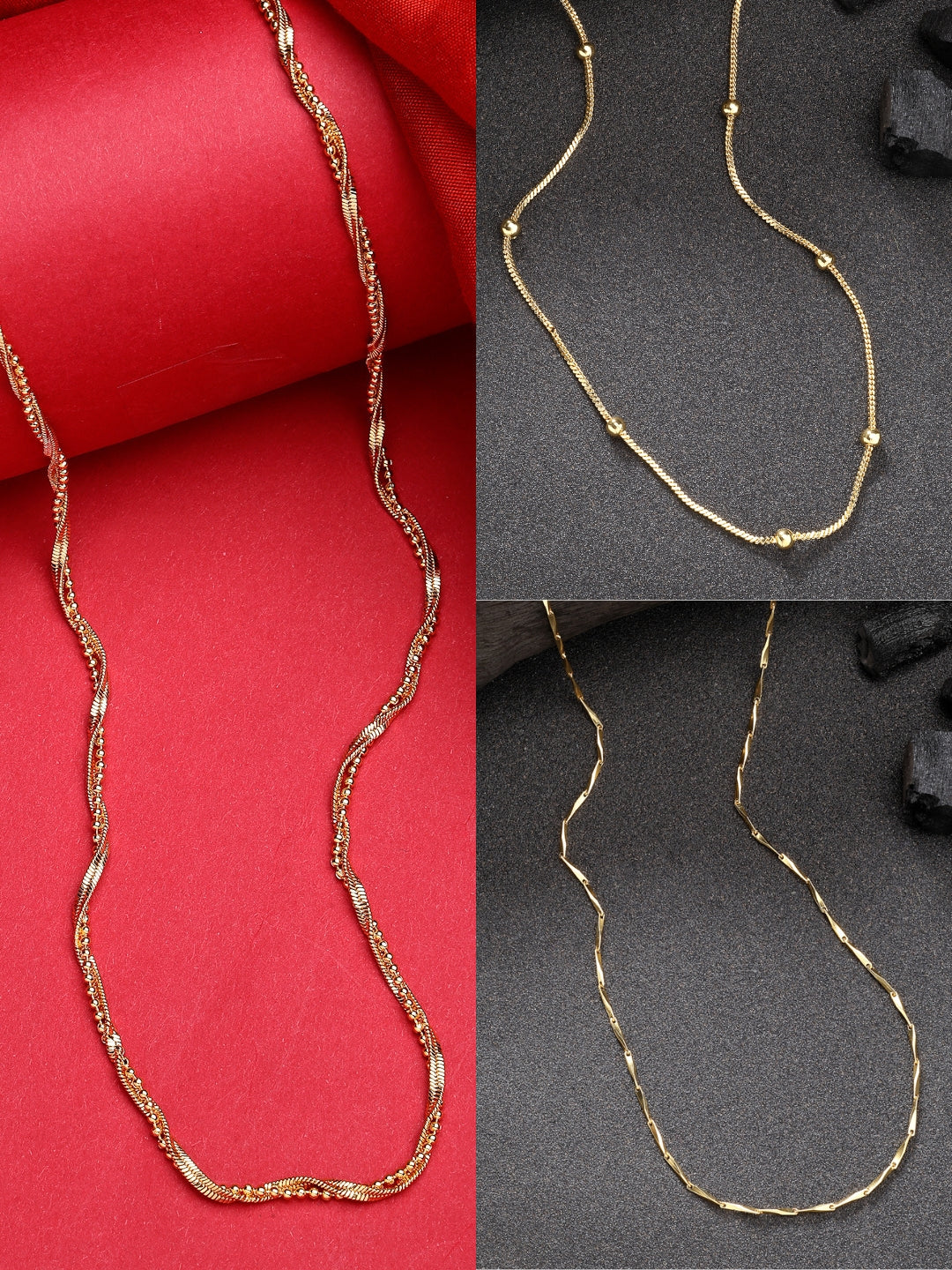 NVR Women Set of 3 Gold-Plated Minimal Chain