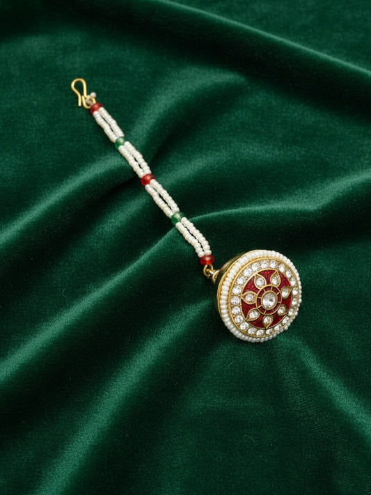 NVR Women Gold Plated CZ Stone Borla Maang Tikka