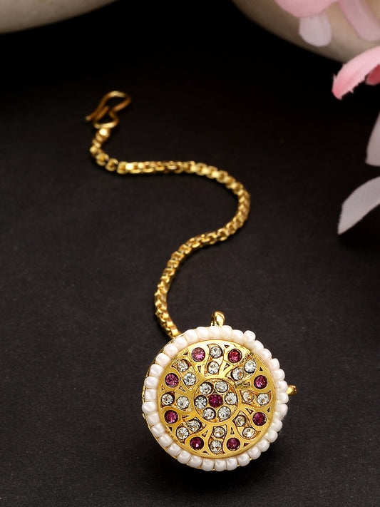 NVR Women Gold-Plated CZ Stone-Studded Borla Maang Tikka