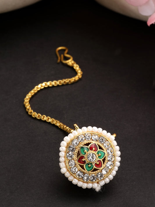 NVR Women Gold-Plated CZ Stone-Studded Borla Maang Tikka