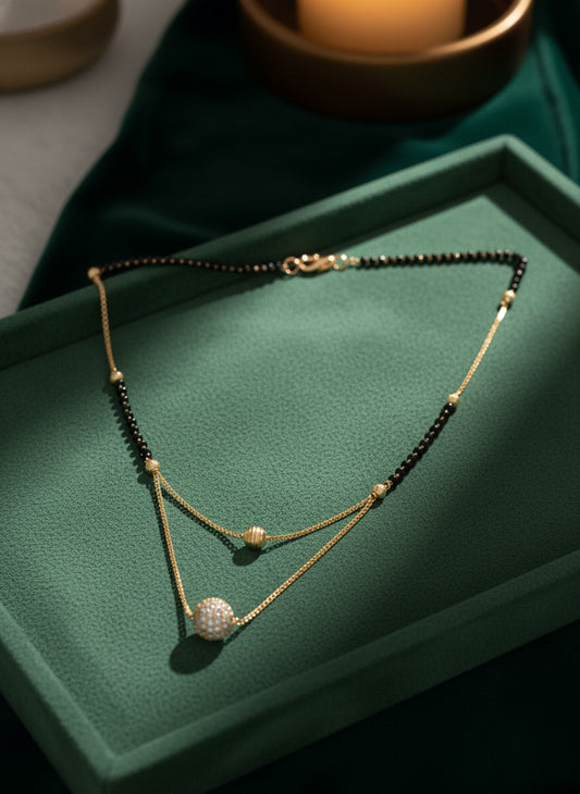 NVR Women Rose Gold CZ Stone-Studded & Beaded Layered Mangalsutra
