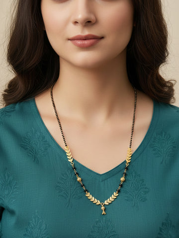 NVR Women Gold Plated Black Beaded Short Design Mangalsutra
