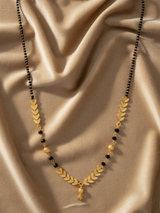 NVR Women Gold Plated Black Beaded Short Design Mangalsutra