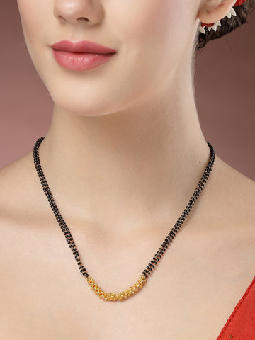 NVR Women Gold-Plated Black Beaded Mangalsutra