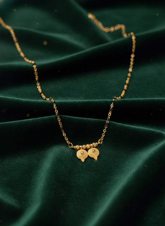 NVR Women Gold Plated Black Beaded Mangalsutra