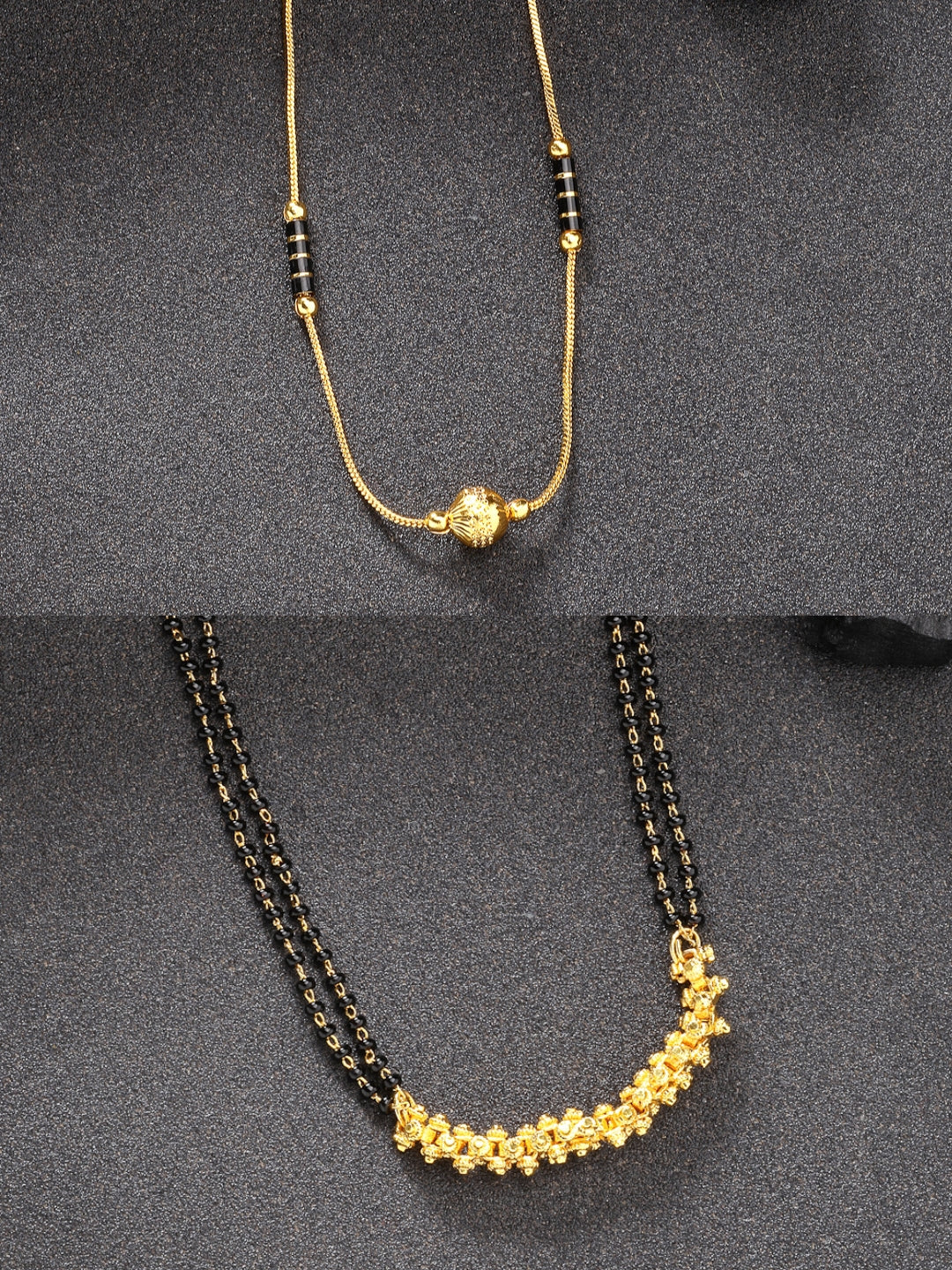 NVR Women Set of 2 Black Gold-Plated & Beaded Mangalsutra