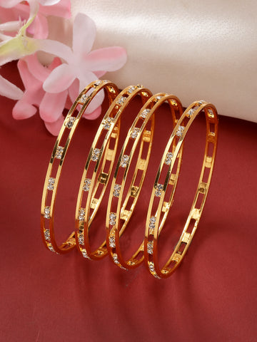 NVR Women Set of 4 Gold-Plated CZ Stone-Studded Bangles