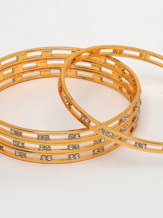 NVR Women Set of 4 Gold-Plated CZ Stone-Studded Bangles