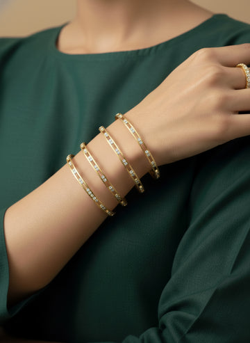 NVR Women Set of 4 Gold-Plated CZ Stone-Studded Bangles