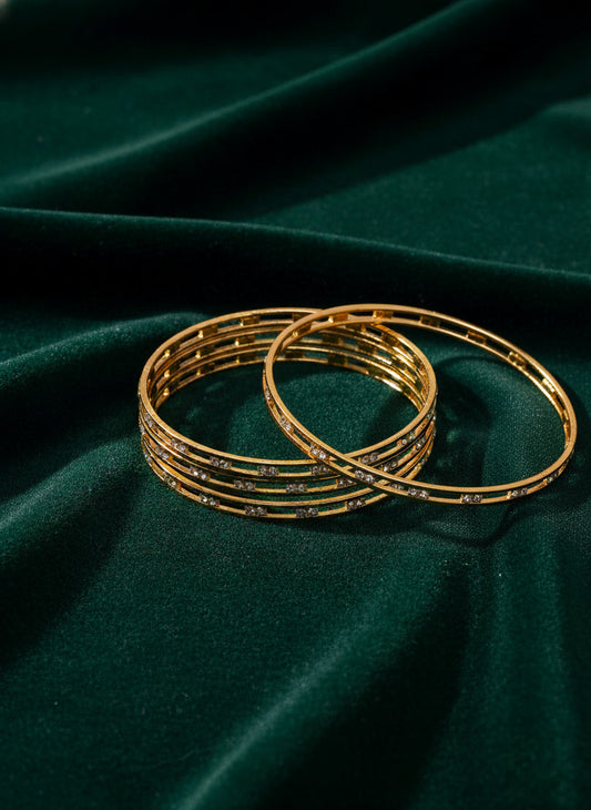 NVR Women Set of 4 Gold-Plated CZ Stone-Studded Bangles