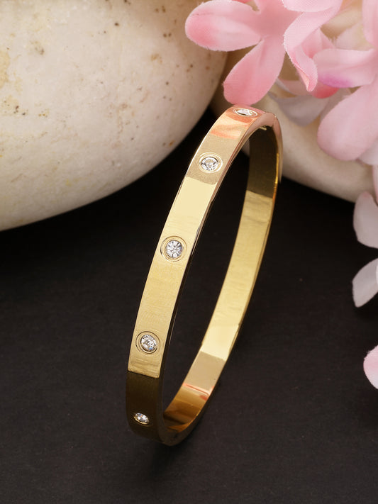 NVR Women Gold-Plated CZ Stone-Studded Kada Bracelet