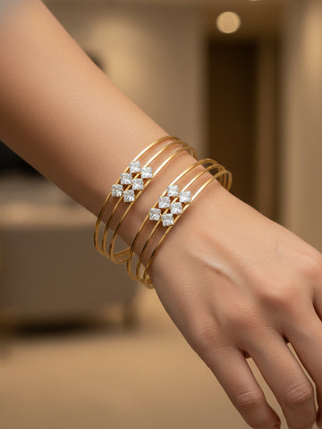 NVR Women Set of 2 Gold Plated CZ Stone Adjustable Bangles