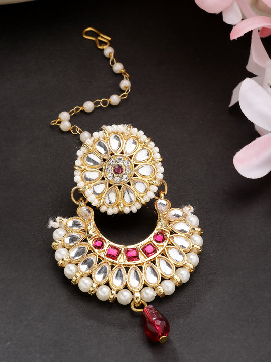 NVR Women Gold-Plated CZ Stone-Studded Maang Tikka