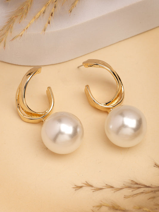 NVR Women's Gold-Plated Pearl Drop Earrings