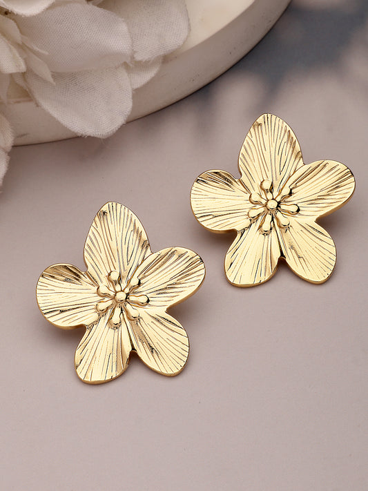 NVR Women's Gold-Plated Floral Shape Stud Earrings