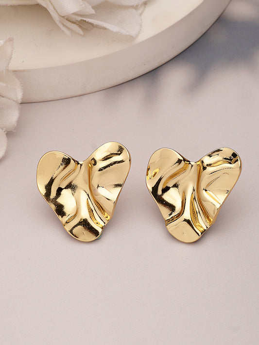 NVR Women's Gold-Plated Heart Shape Stud Earrings