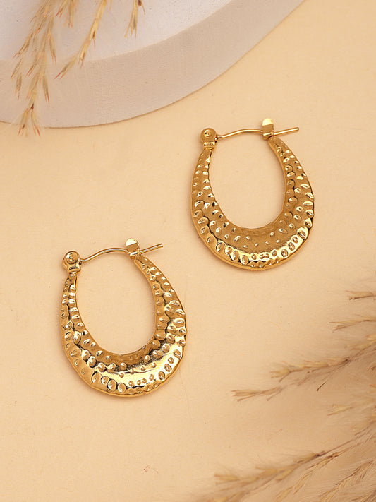 NVR Women's Gold-Plated Contemporary Hoop Earrings