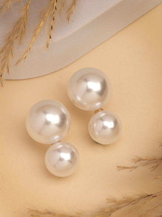 NVR Women's White Pearl Gold-Plated Circular Drop Earring