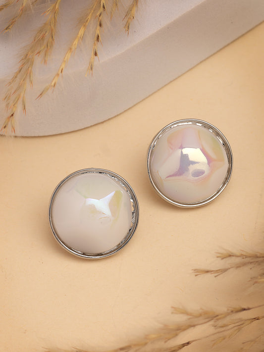 NVR Wome's Silver-Plated Pearl Studded Circular Studs Earring