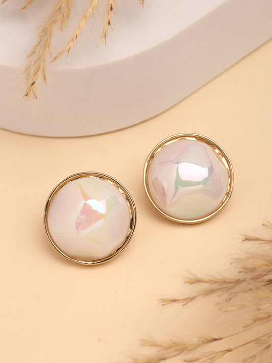 NVR Wome's Gold-Plated Pearl Studded Circular Studs Earring