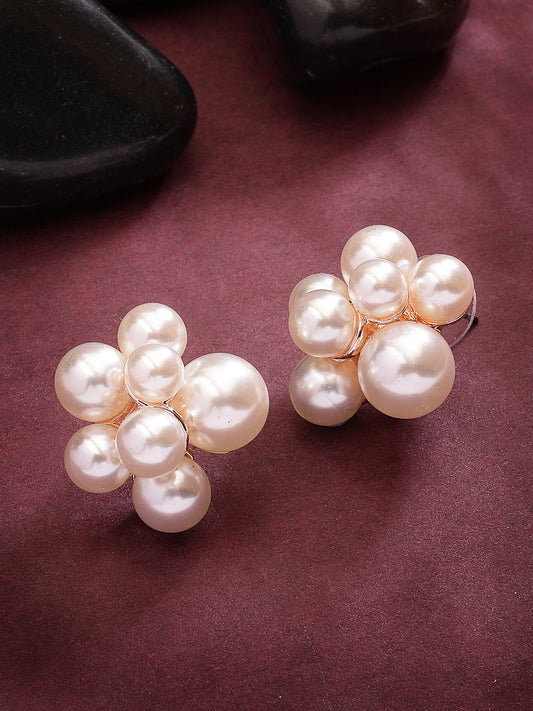 NVR Women's Gold Pearl Gold-Plated Circular Studs Earring