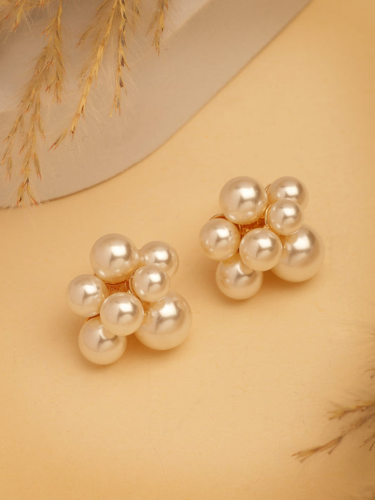 NVR Women's Rose Gold Pearl Rose Gold-Plated Circular Studs Earring