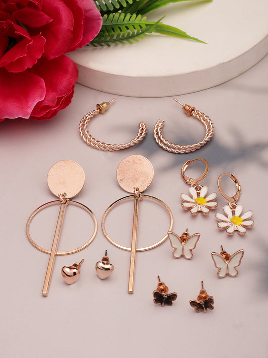 NVR Women's Set of 6 Rose Gold-Plated Contemporary Drop Earrings