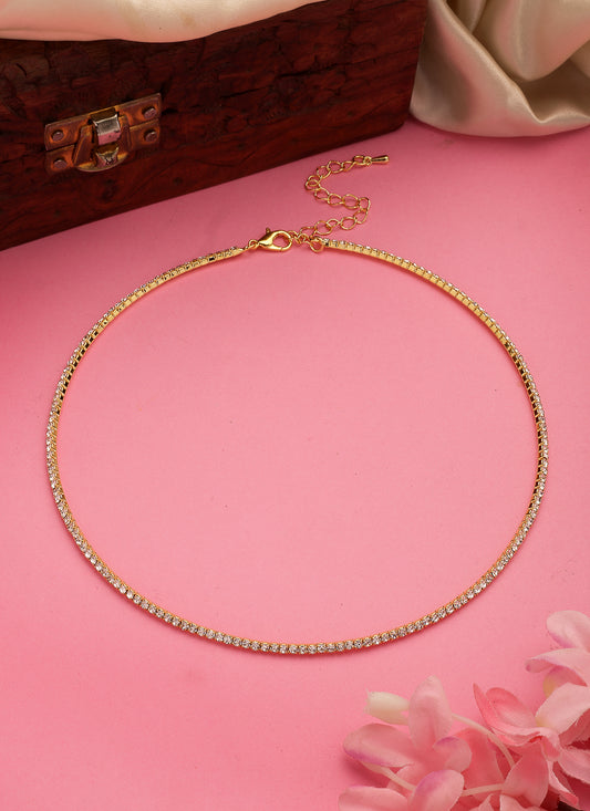 NVR Women's Gold-Toned CZ-Studded Choker Necklace