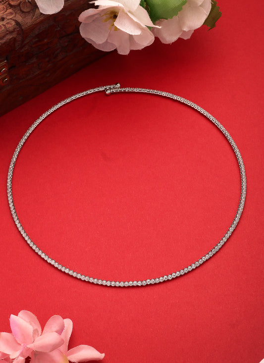 NVR Women's Silver-Toned CZ-Studded Choker Necklace