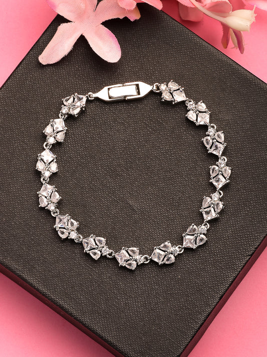 NVR Women's Silver-Toned Cubic Zirconia Link Bracelet