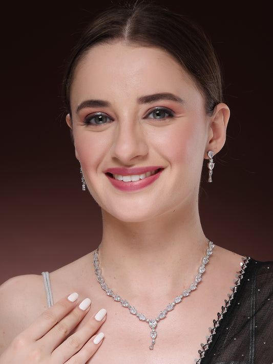 NVR Women's CZ-Studded Brass Handcrafted Jewellery Set