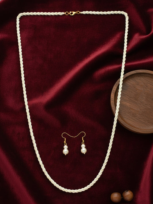 NVR Women Gold Plated White Pearl Necklace With Earrings