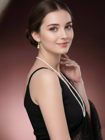 NVR Women Gold Plated White Pearl Necklace With Earrings