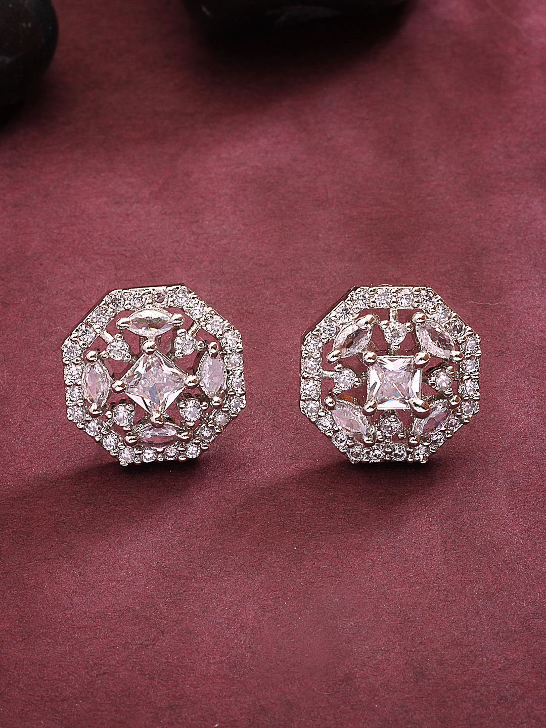 NVR Women's AD- Studded Circular Shaped Studs Earring