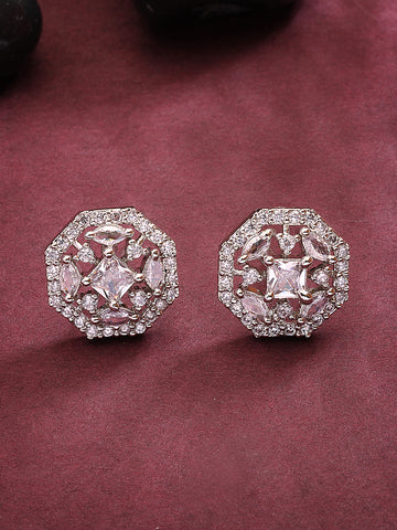 NVR Women's AD- Studded Circular Shaped Studs Earring