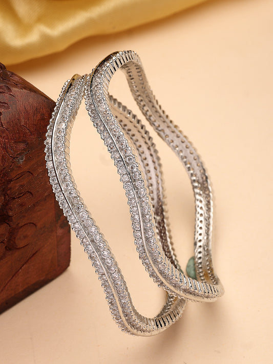 NVR Women's Set of 2 Silver-Plated American Diamond Studded Bangles