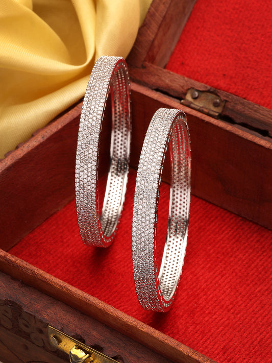 NVR Women's Set of 2 Silver-Plated White American Diamond Studded Bangles