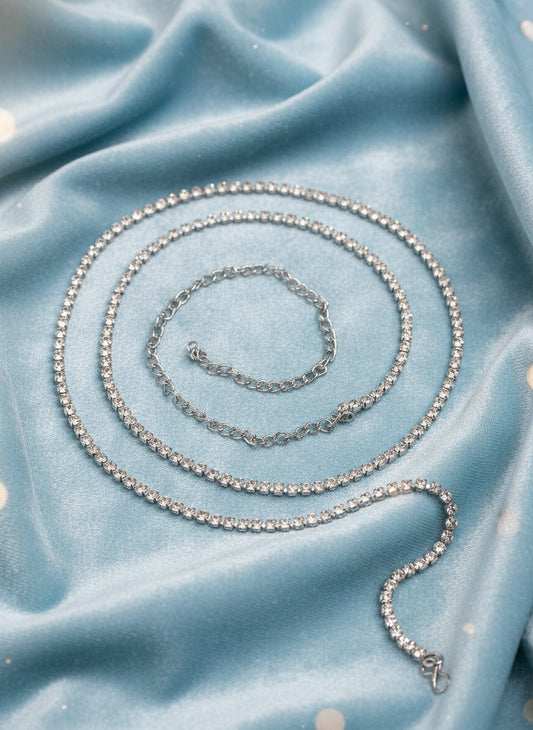 NVR Women's Silver Plated AD-Studded Kamarbandh Waist Chain