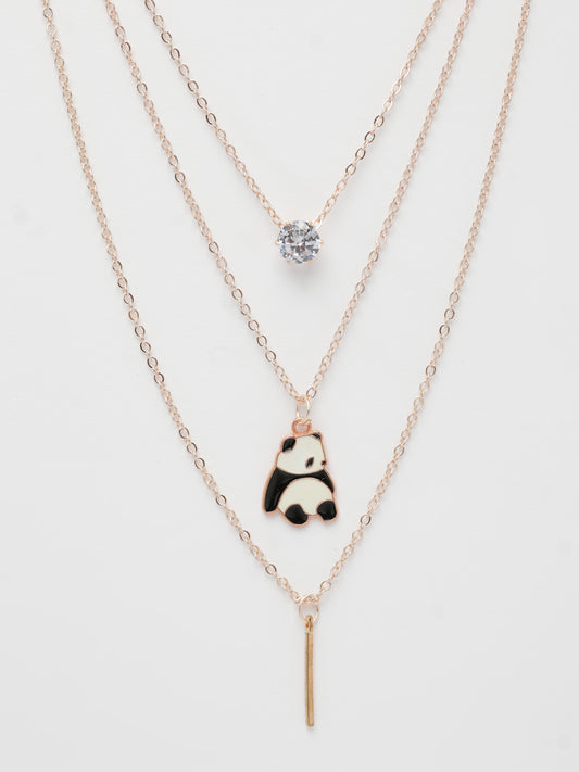 NVR Women's Rose Gold-Plated Artificial Stones Panda Layered Chain