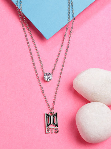 NVR Women's Silver-Toned Artificial Stones Layered Chain