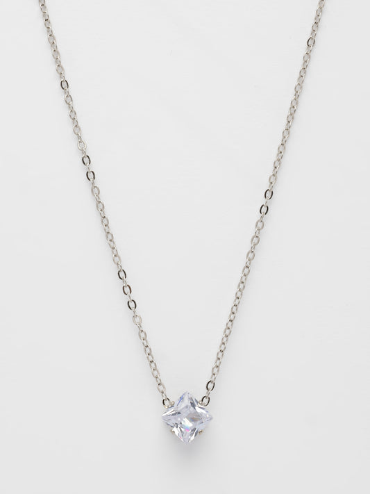 NVR Women's Silver-Plated Artificial Stones Pendant with Chain